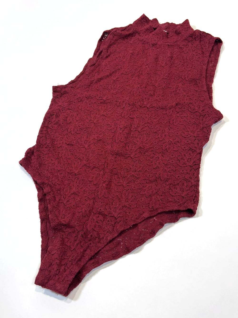 Free People Lace Bodysuit Mock Neck Sleeveless Burgundy Wine - Size Medium